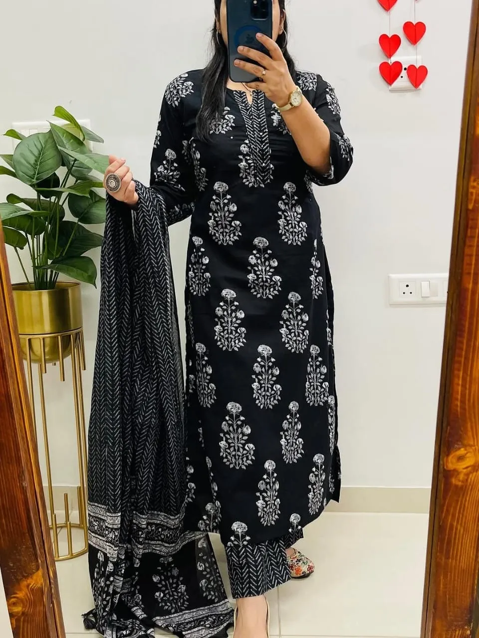 Indigo Blue Ajrakh Block Print Cotton Suit Set | Handcrafted Mirror Work Kurti Pant Dupatta 3-Piece Set (Wholesale)