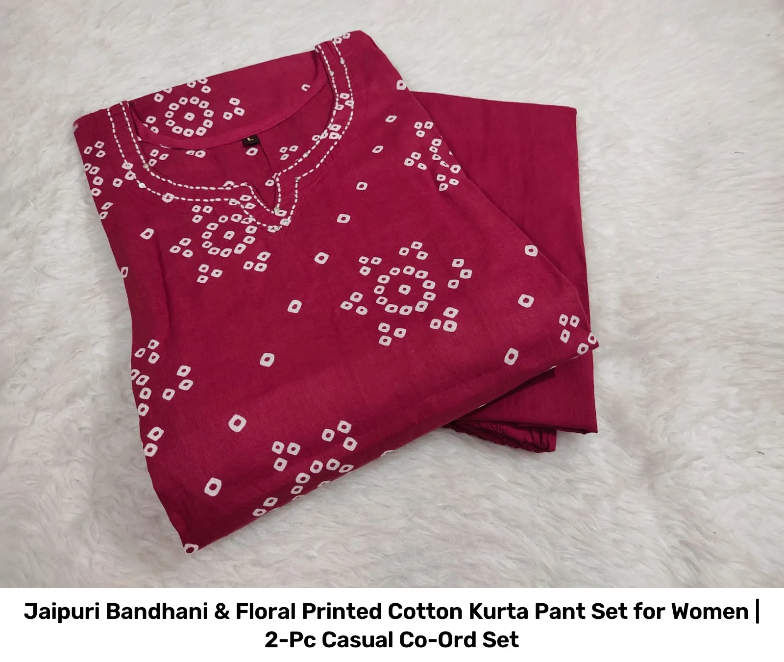 Jaipuri Bandhani & Floral Printed Cotton Kurta Pant Set for Women | 2-Pc Casual Co-Ord Set 2