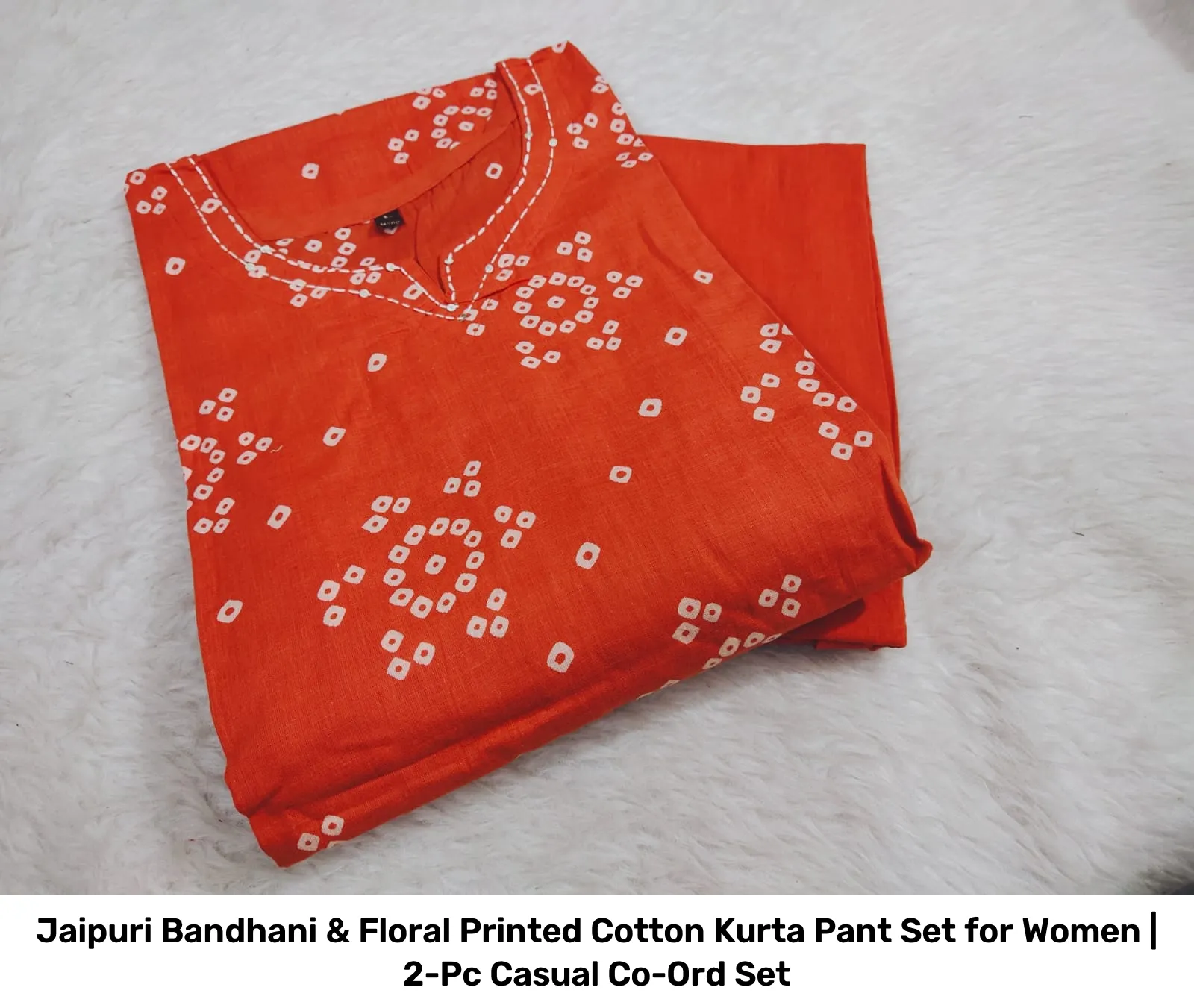 Jaipuri Bandhani & Floral Printed Cotton Kurta Pant Set for Women | 2-Pc Casual Co-Ord Set 4