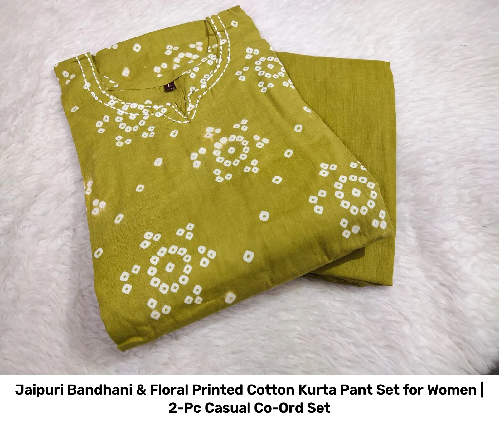 Jaipuri Bandhani & Floral Printed Cotton Kurta Pant Set for Women | 2-Pc Casual Co-Ord Set 5
