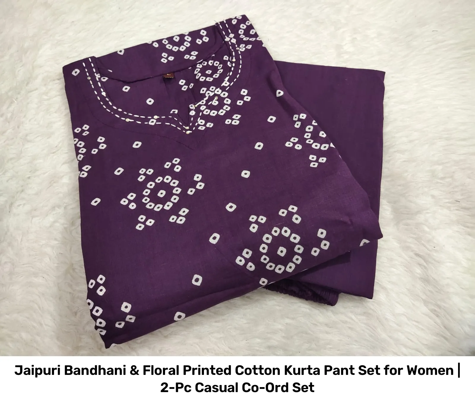 Jaipuri Bandhani & Floral Printed Cotton Kurta Pant Set for Women | 2-Pc Casual Co-Ord Set 7