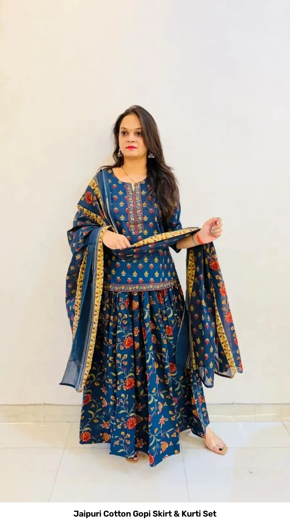 Jaipuri Cotton Gopi Skirt & Kurti Set 12