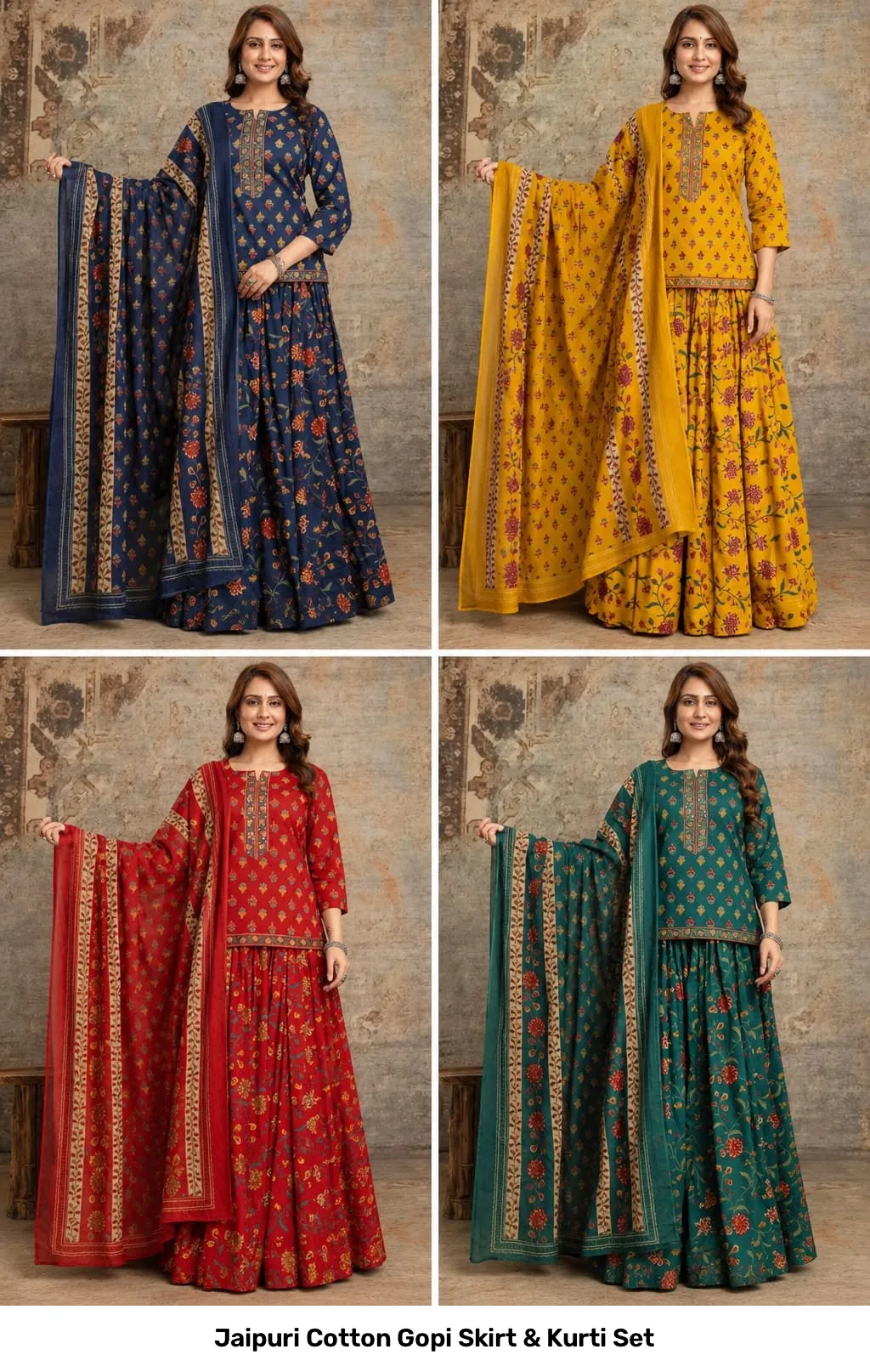 Jaipuri Cotton Gopi Skirt & Kurti Set 13