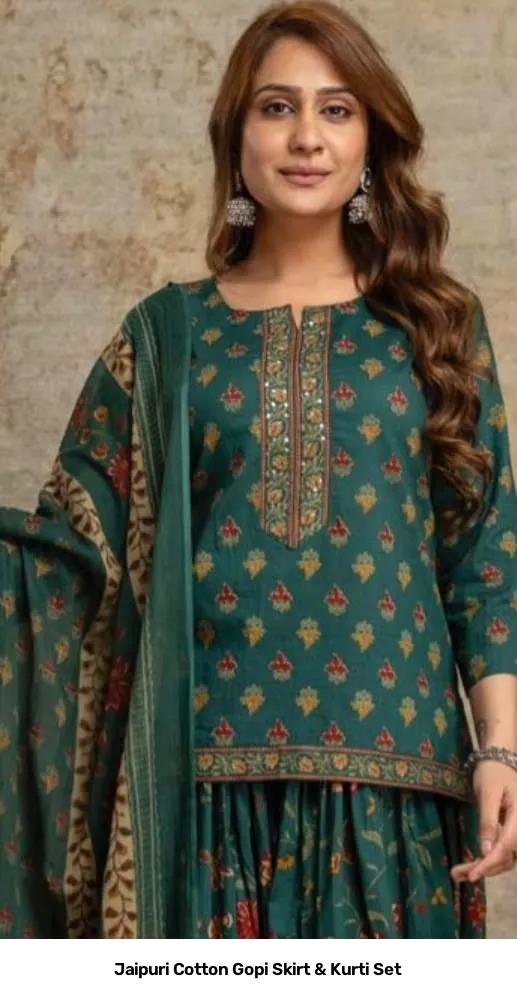 Jaipuri Cotton Gopi Skirt & Kurti Set 14