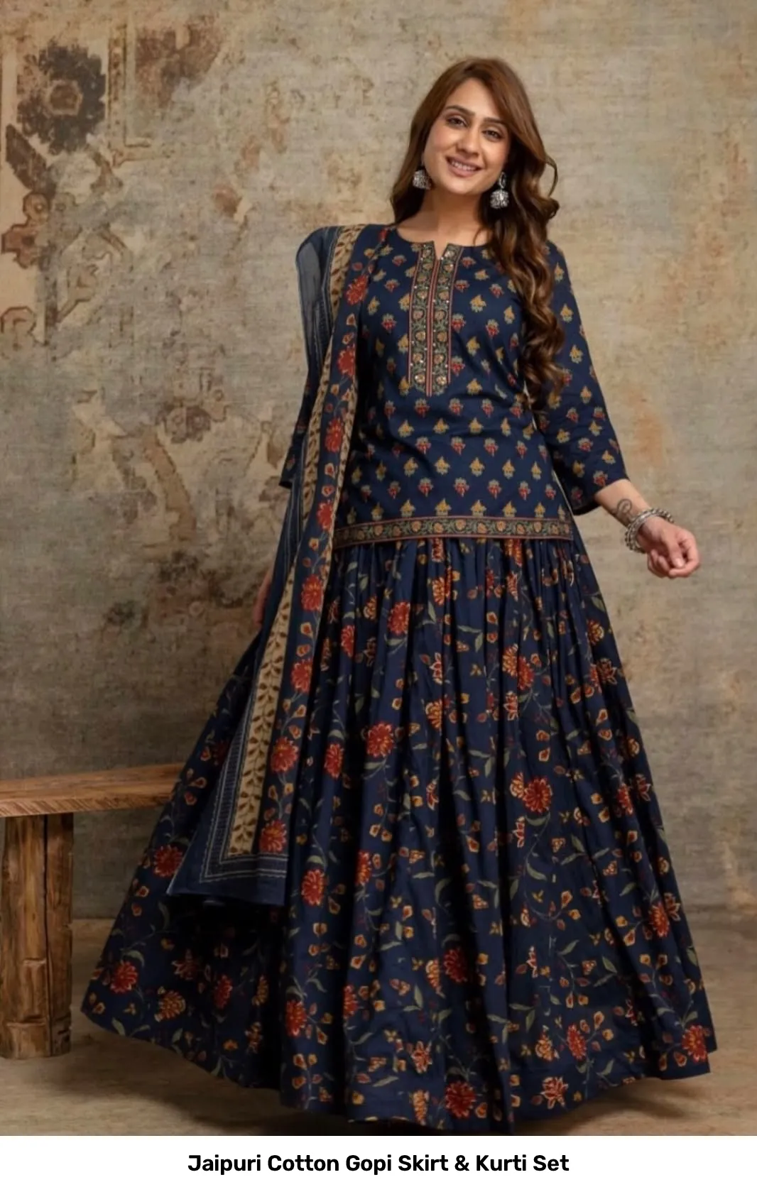 Jaipuri Cotton Gopi Skirt & Kurti Set 24