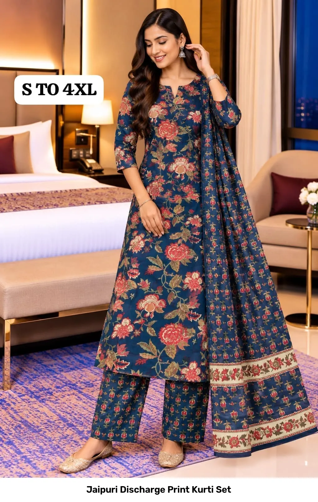 Jaipuri Discharge Print Kurti Set 10