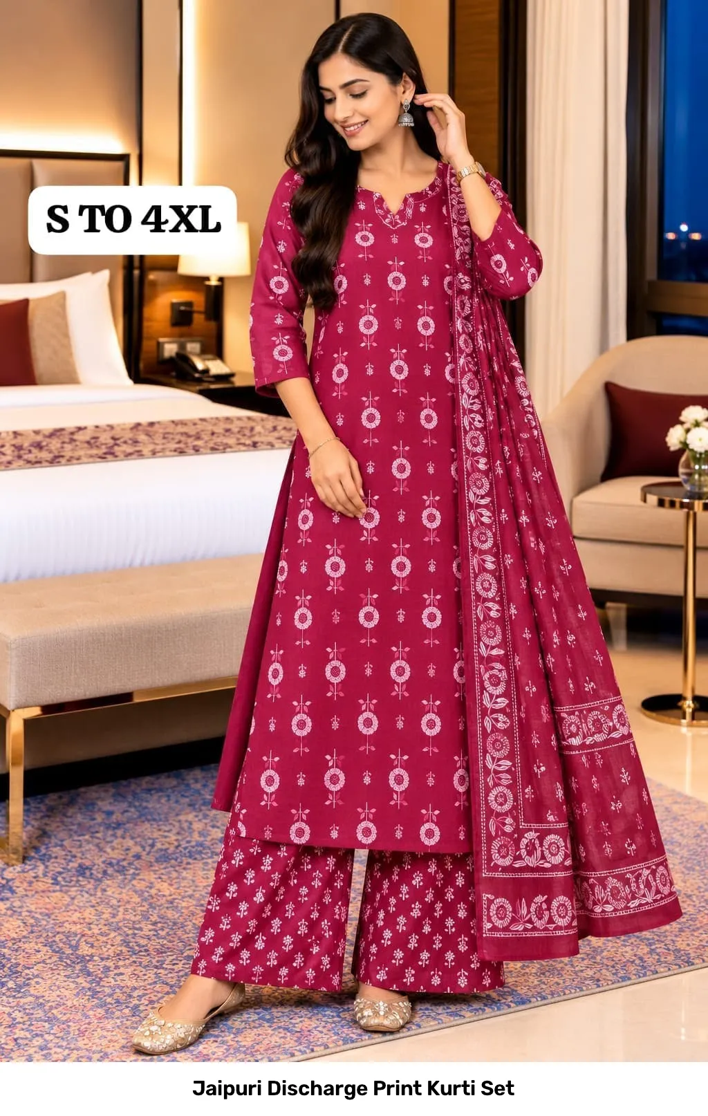 Jaipuri Discharge Print Kurti Set 12
