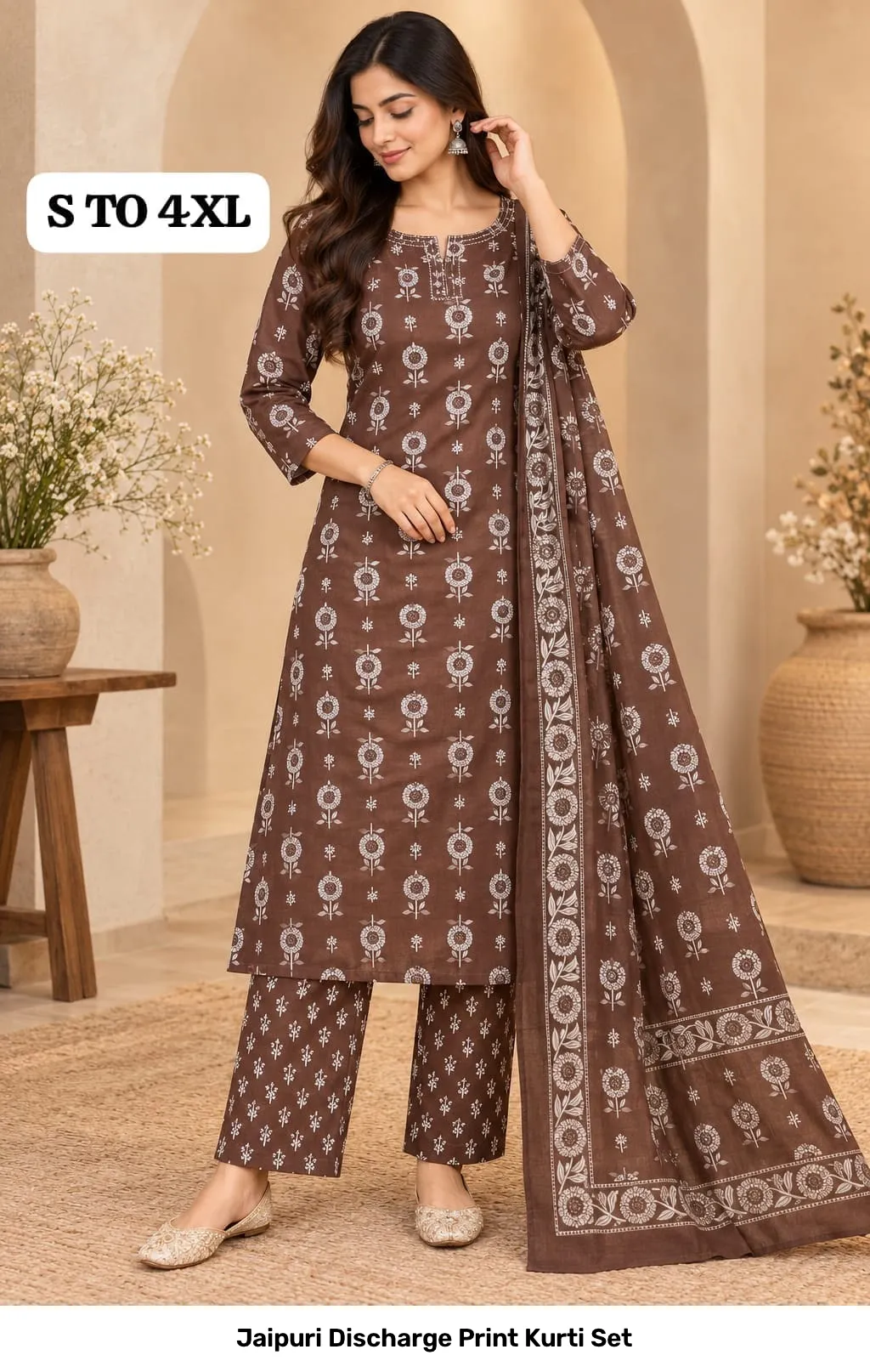 Jaipuri Discharge Print Kurti Set 14