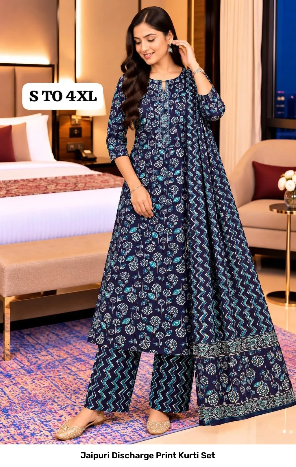 Jaipuri Discharge Print Kurti Set 17