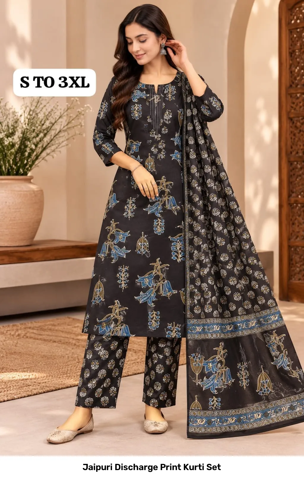 Jaipuri Discharge Print Kurti Set 22