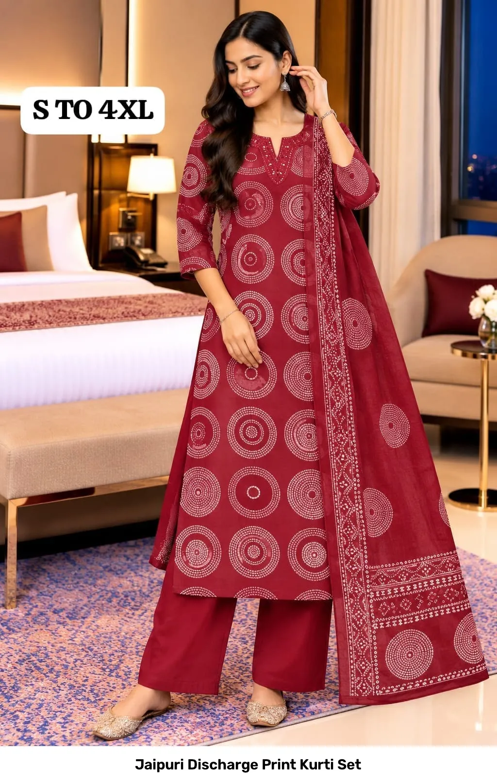 Jaipuri Discharge Print Kurti Set 5