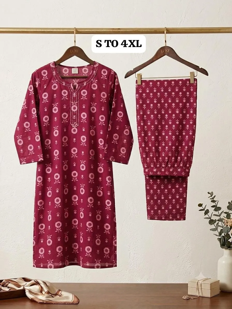 Jaipuri Discharge Print Pure Cotton Kurti Pant Set with Pocket – 2-Piece Straight Kurta & Miyani Pant Set for Women (Sizes S to 4XL)