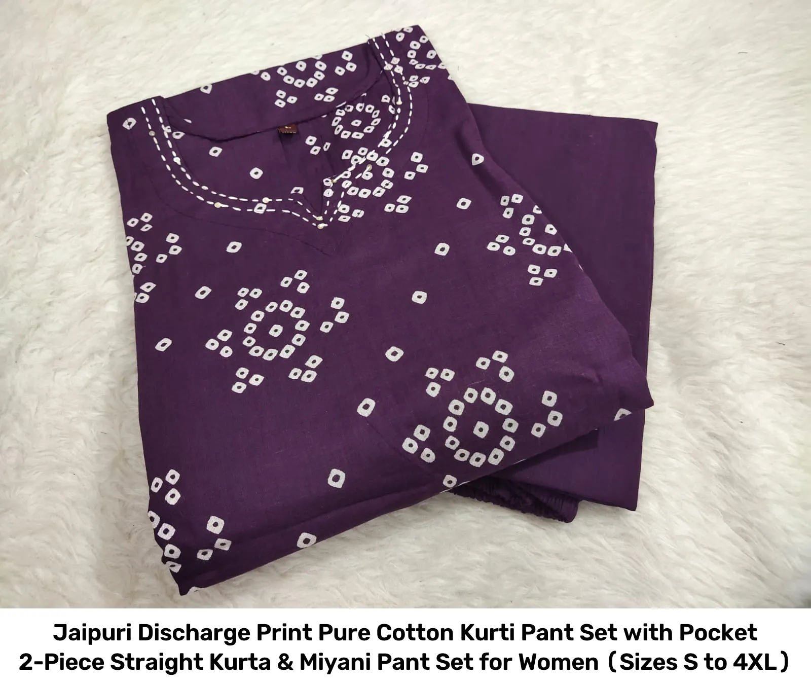 Jaipuri Discharge Print Pure Cotton Kurti Pant Set with Pocket – 2-Piece Straight Kurta & Miyani Pant Set for Women (Sizes S to 4XL) 16