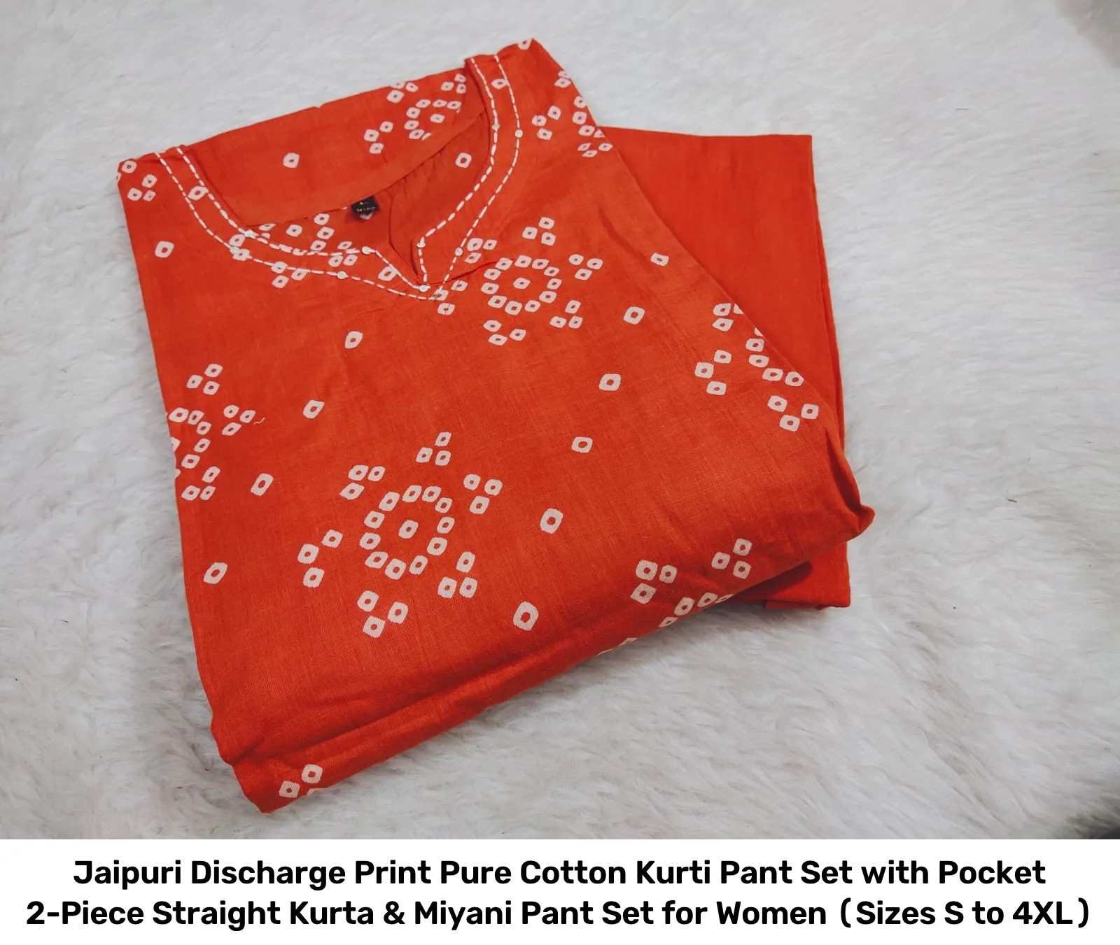 Jaipuri Discharge Print Pure Cotton Kurti Pant Set with Pocket – 2-Piece Straight Kurta & Miyani Pant Set for Women (Sizes S to 4XL) 7