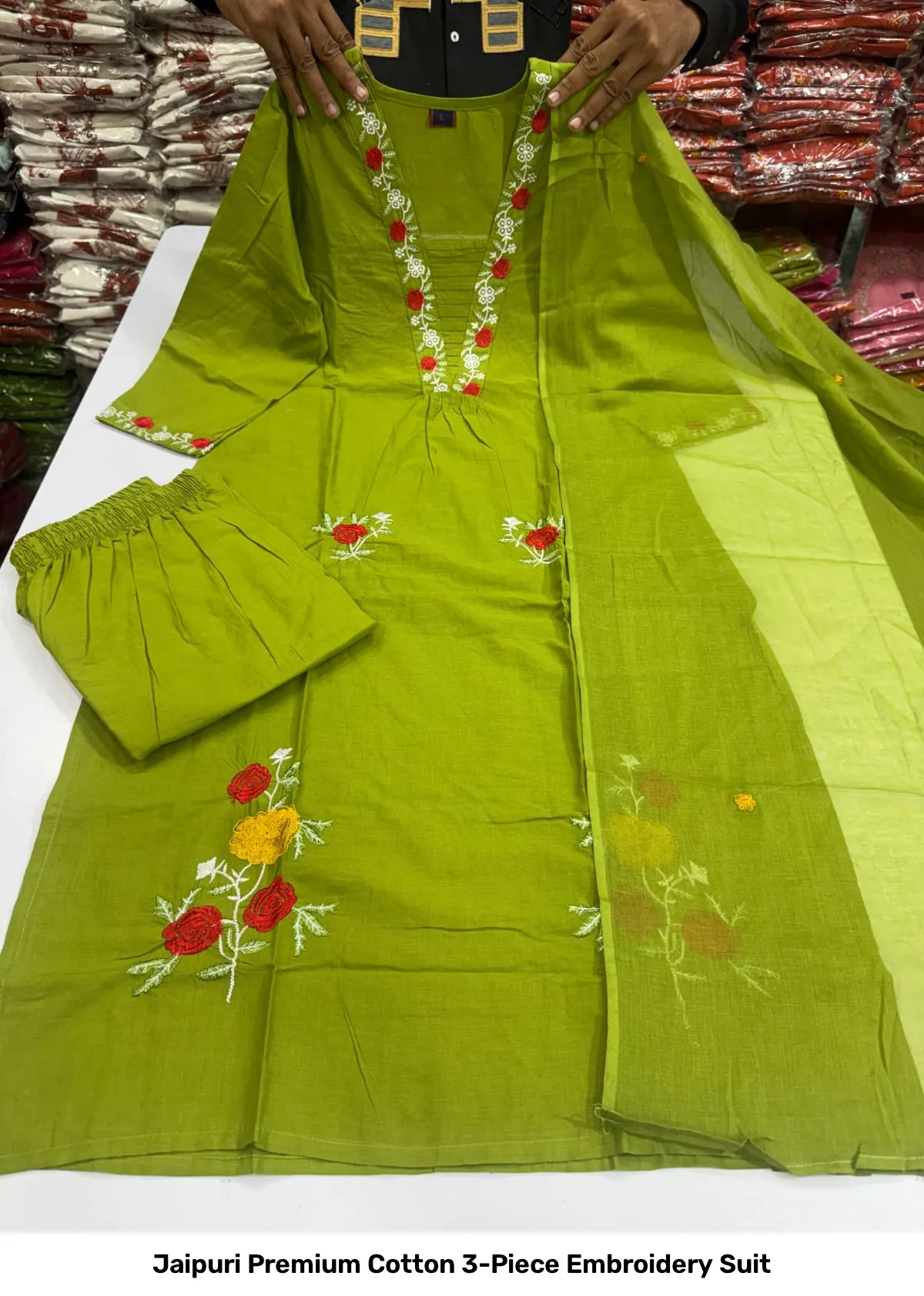 Jaipuri Premium Cotton 3-Piece Embroidery Suit 3