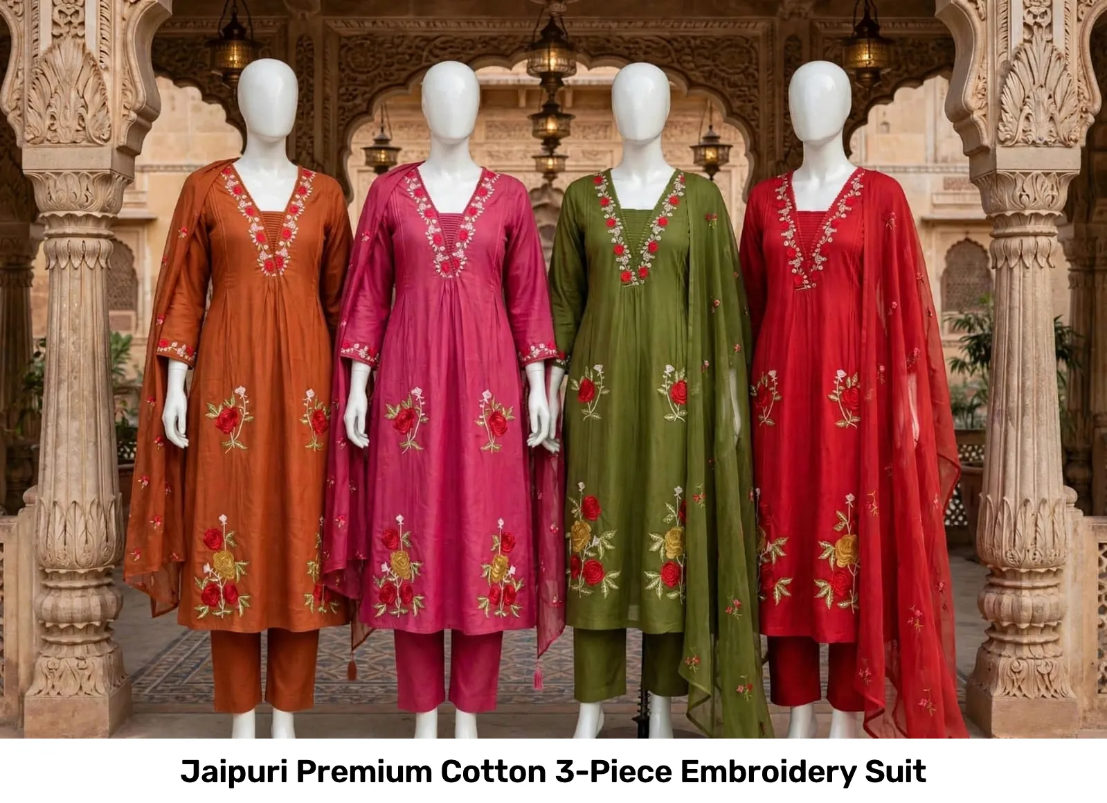 Jaipuri Premium Cotton 3-Piece Embroidery Suit 4
