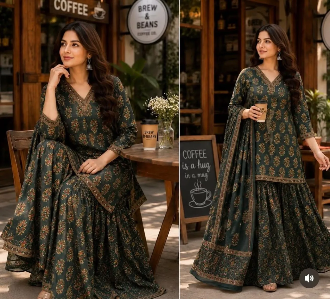 Jaipuri Printed Pure Cotton Kurti with Flared Skirt & Malmal Dupatta Set | Designer Gopi Dress (Sizes M to 3XL)