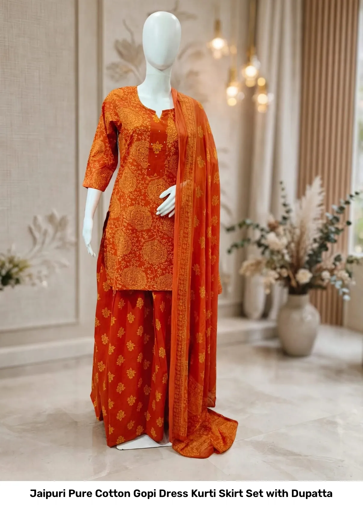 Jaipuri Pure Cotton Gopi Dress Kurti Skirt Set with Dupatta 2