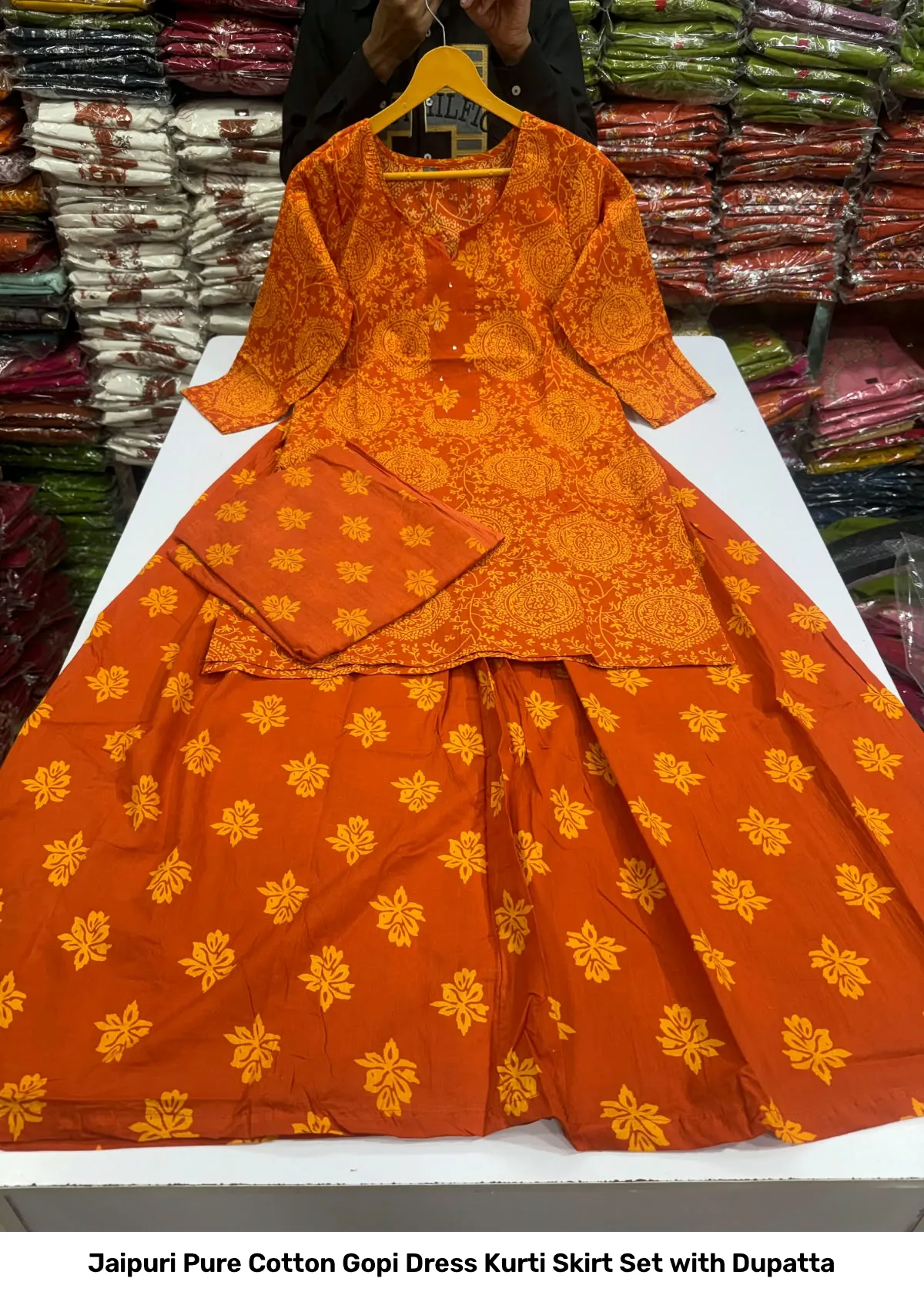 Jaipuri Pure Cotton Gopi Dress Kurti Skirt Set with Dupatta 4