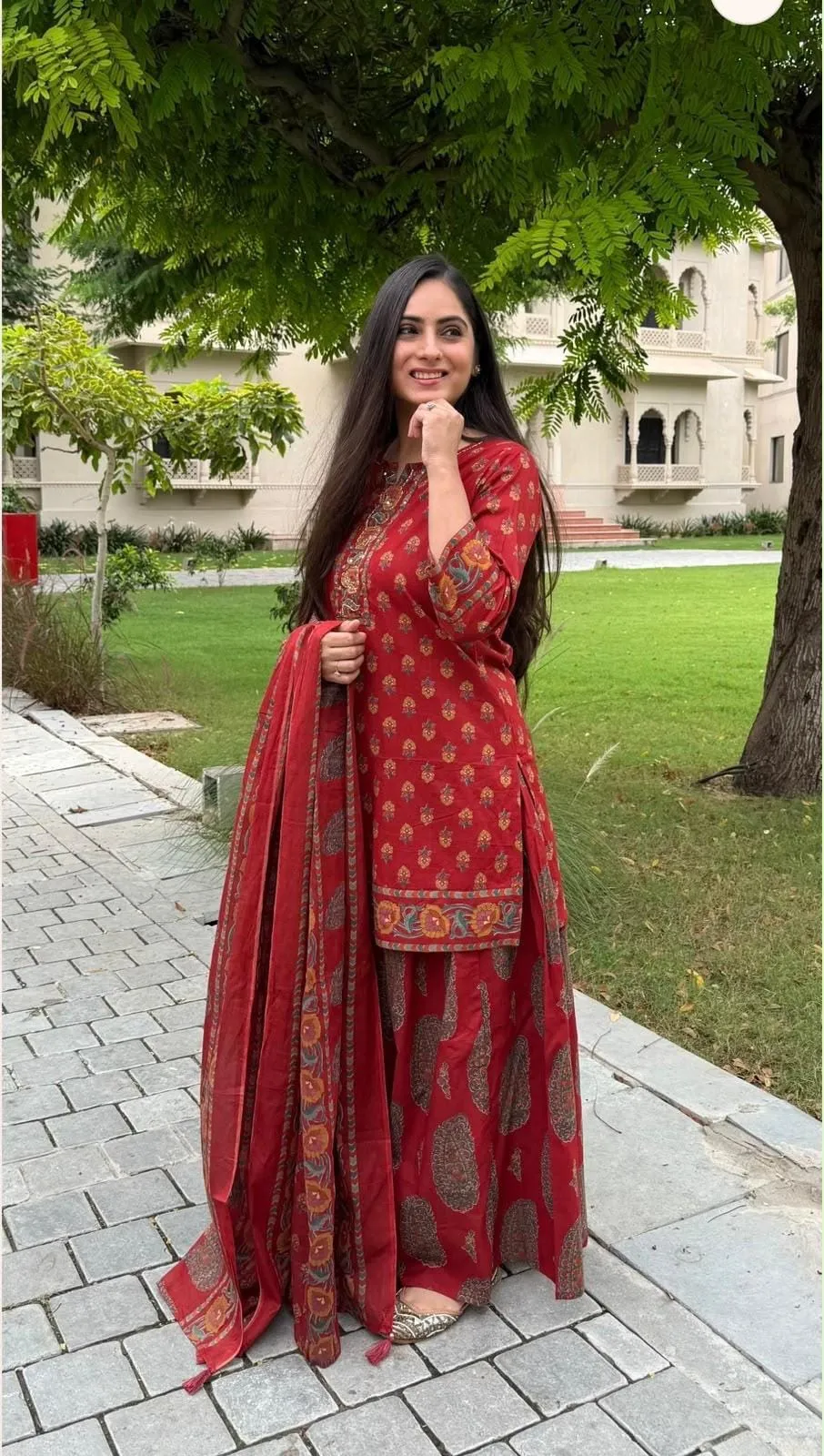 Jaipuri Pure Cotton Kurti Sharara Set with Malmal Dupatta