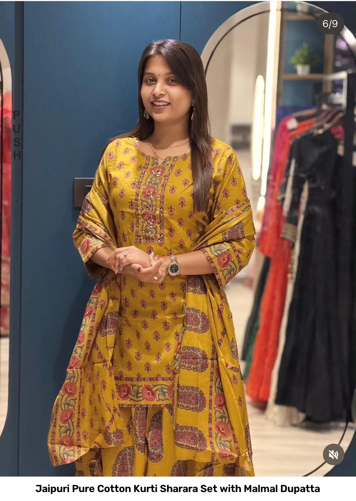 Jaipuri Pure Cotton Kurti Sharara Set with Malmal Dupatta 10