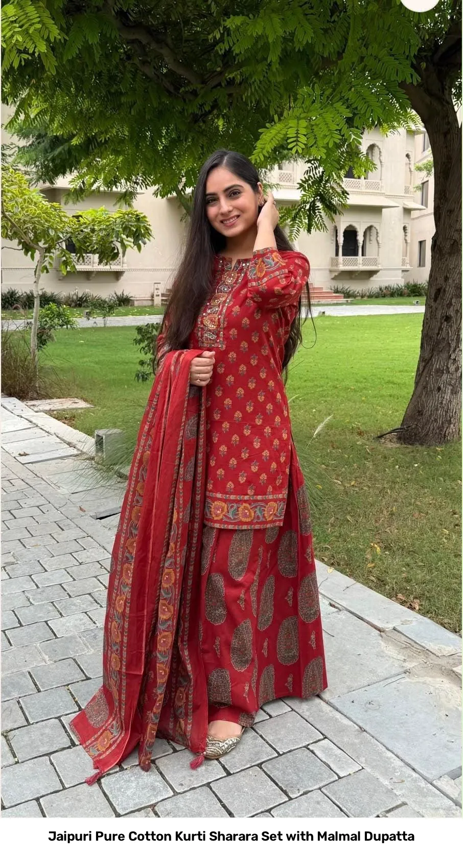 Jaipuri Pure Cotton Kurti Sharara Set with Malmal Dupatta 2