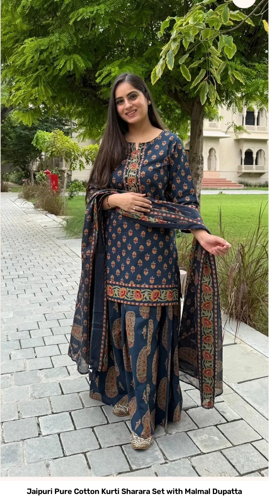 Jaipuri Pure Cotton Kurti Sharara Set with Malmal Dupatta 3