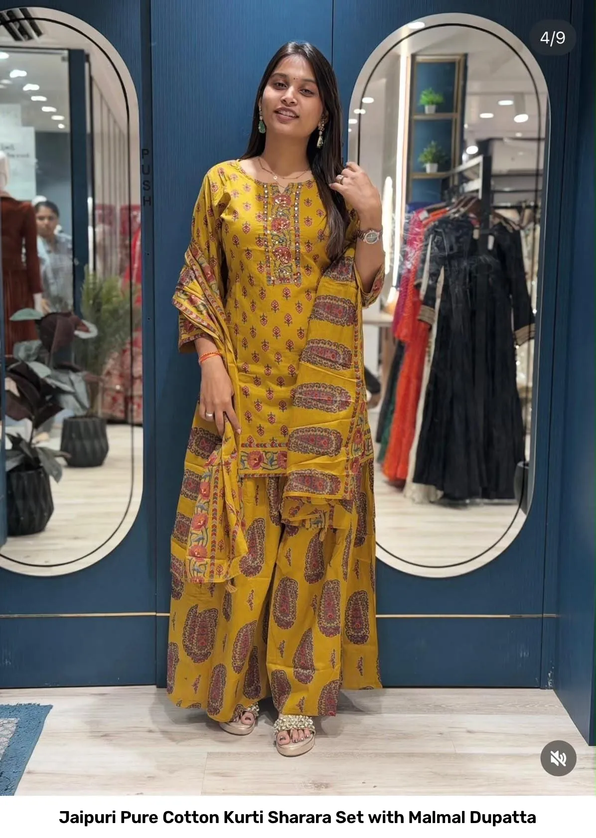 Jaipuri Pure Cotton Kurti Sharara Set with Malmal Dupatta 4