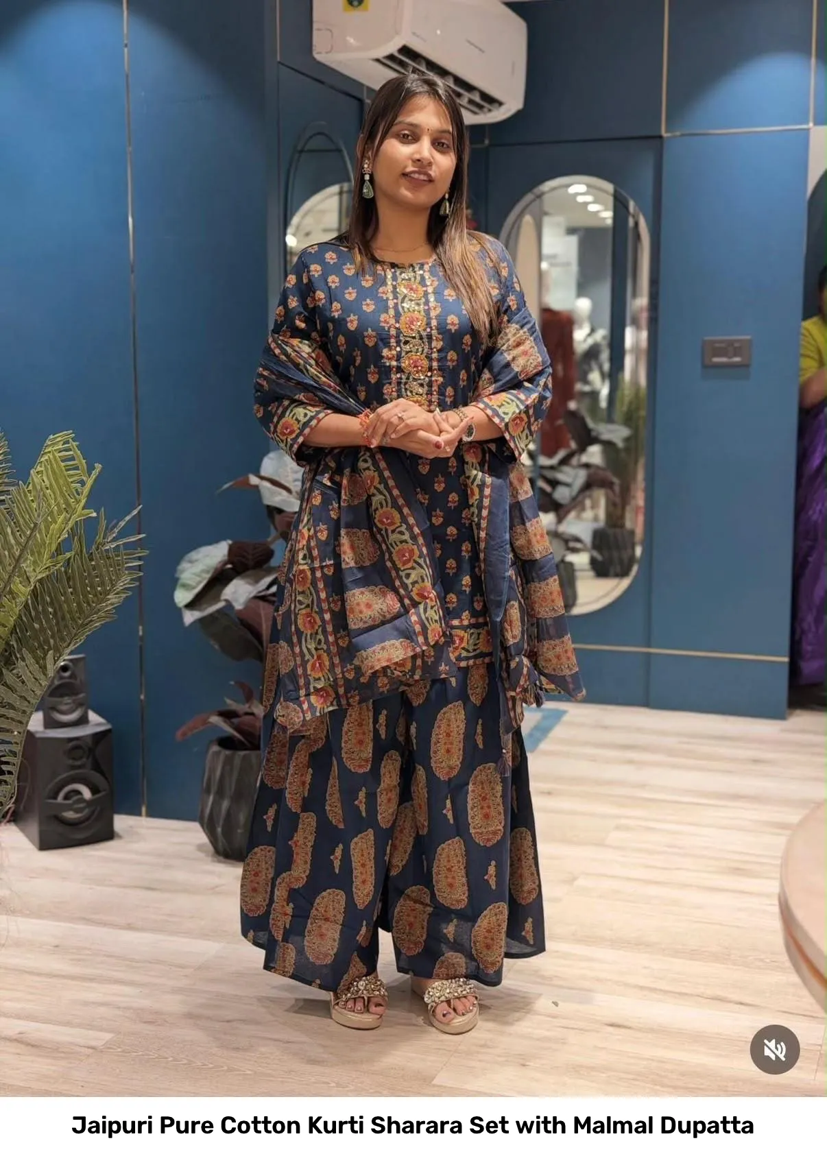 Jaipuri Pure Cotton Kurti Sharara Set with Malmal Dupatta 6