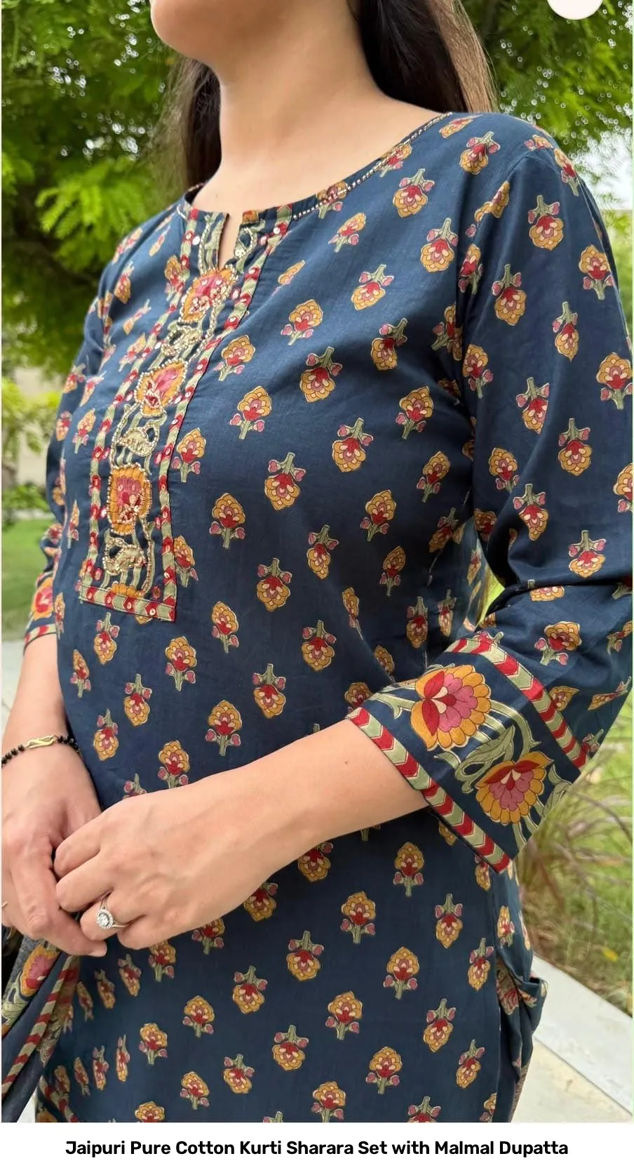 Jaipuri Pure Cotton Kurti Sharara Set with Malmal Dupatta 8