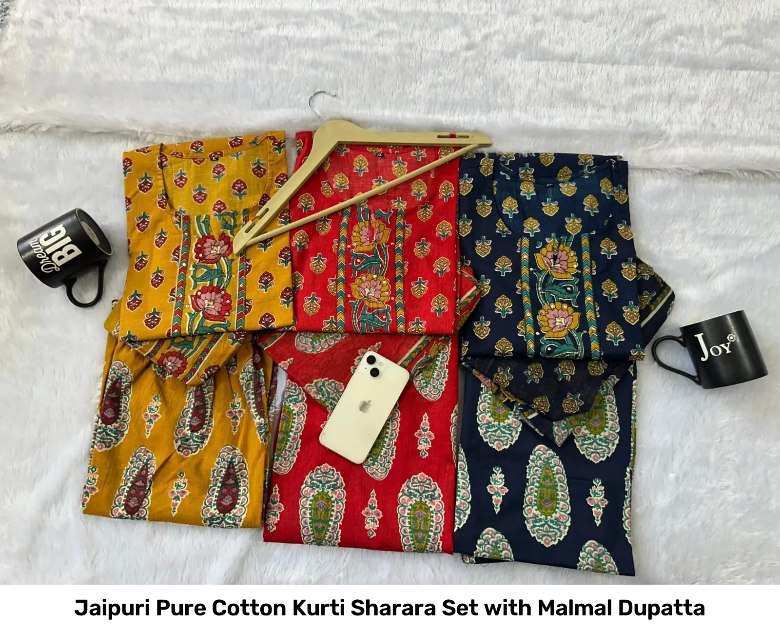 Jaipuri Pure Cotton Kurti Sharara Set with Malmal Dupatta 9