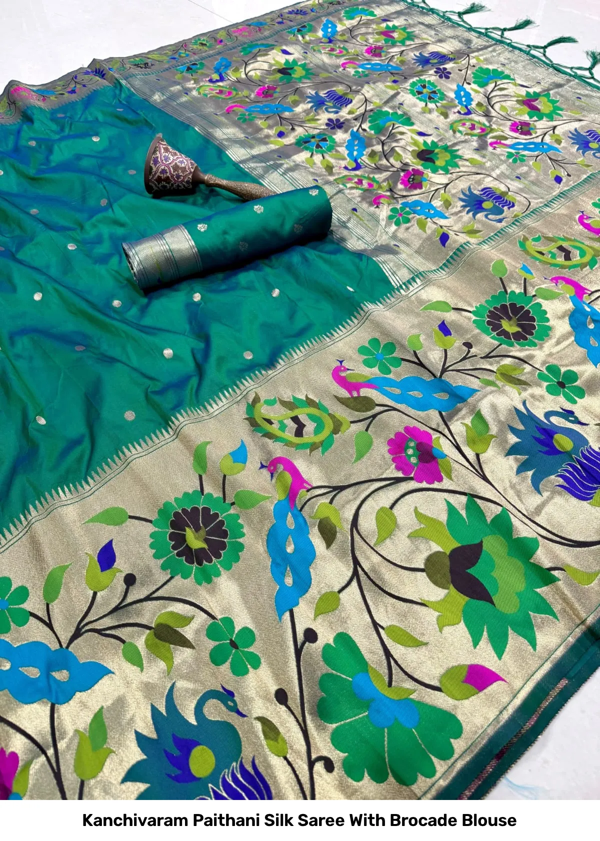 Kanchivaram Paithani Silk Saree With Brocade Blouse 11