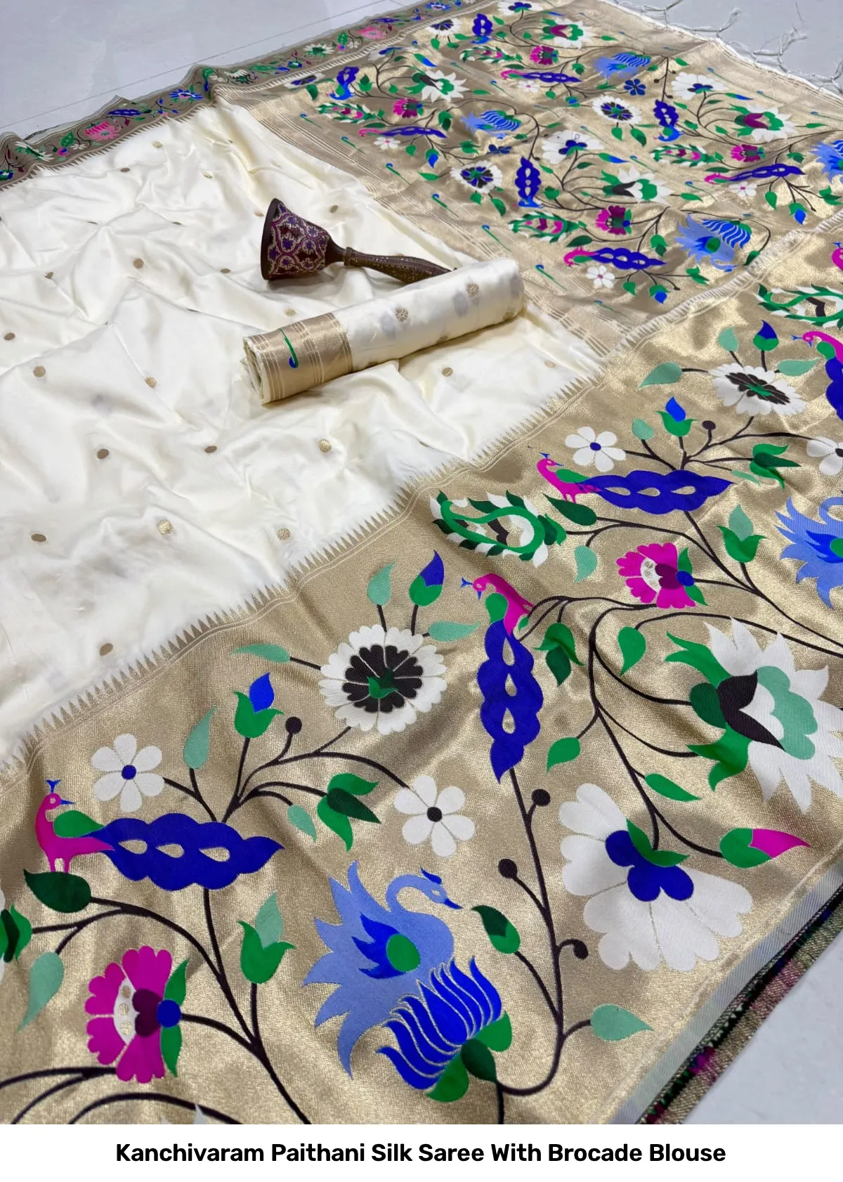 Kanchivaram Paithani Silk Saree With Brocade Blouse 13