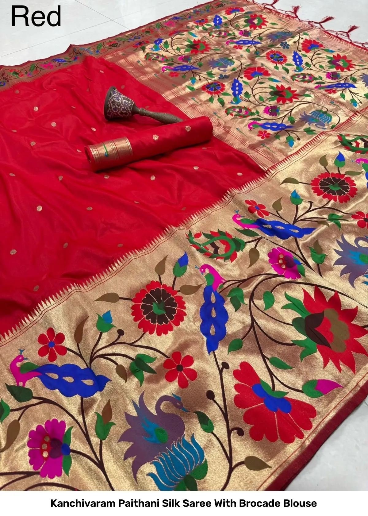 Kanchivaram Paithani Silk Saree With Brocade Blouse 14