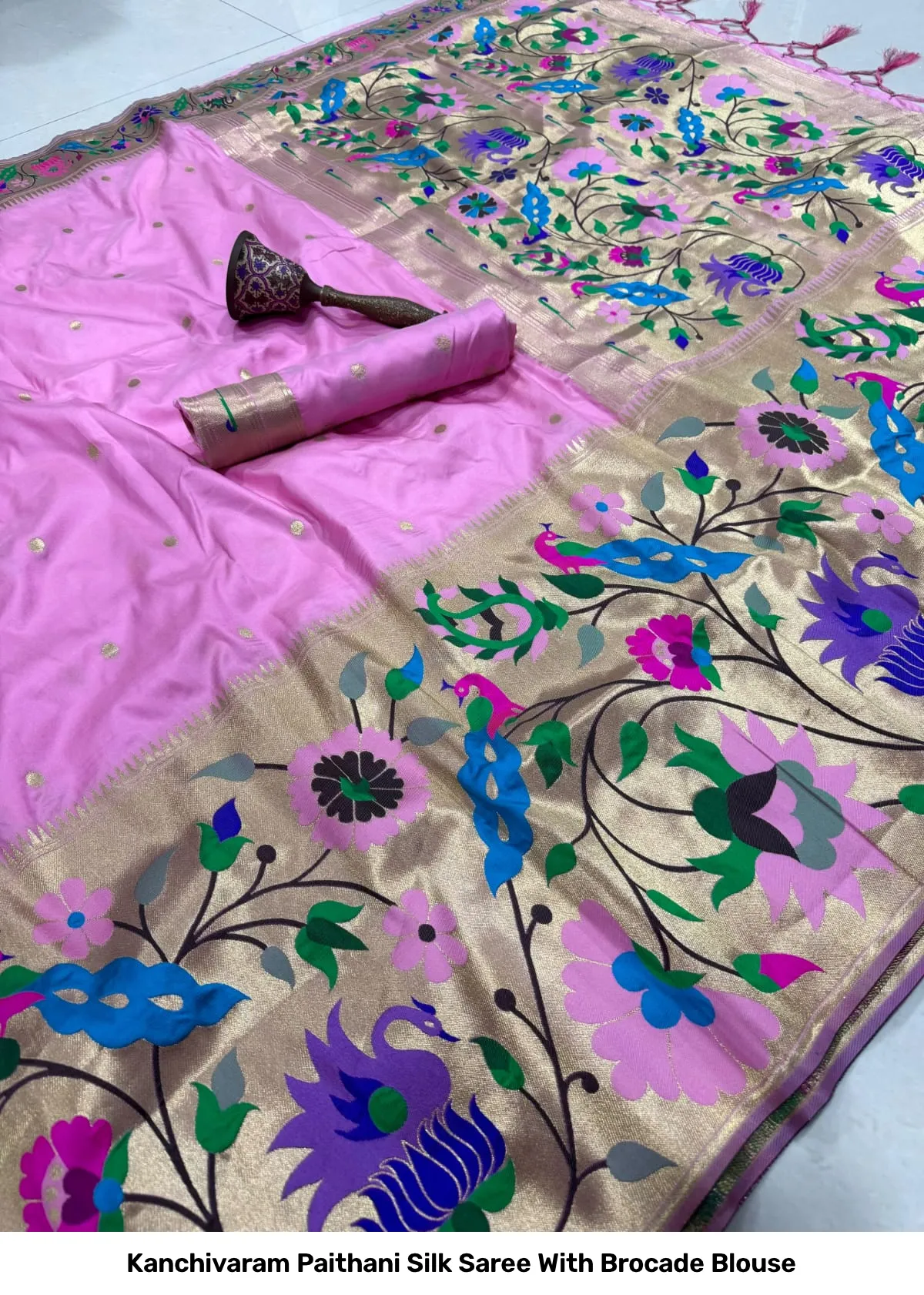 Kanchivaram Paithani Silk Saree With Brocade Blouse 3
