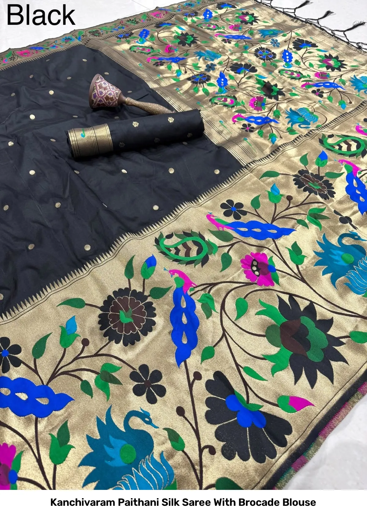 Kanchivaram Paithani Silk Saree With Brocade Blouse 4