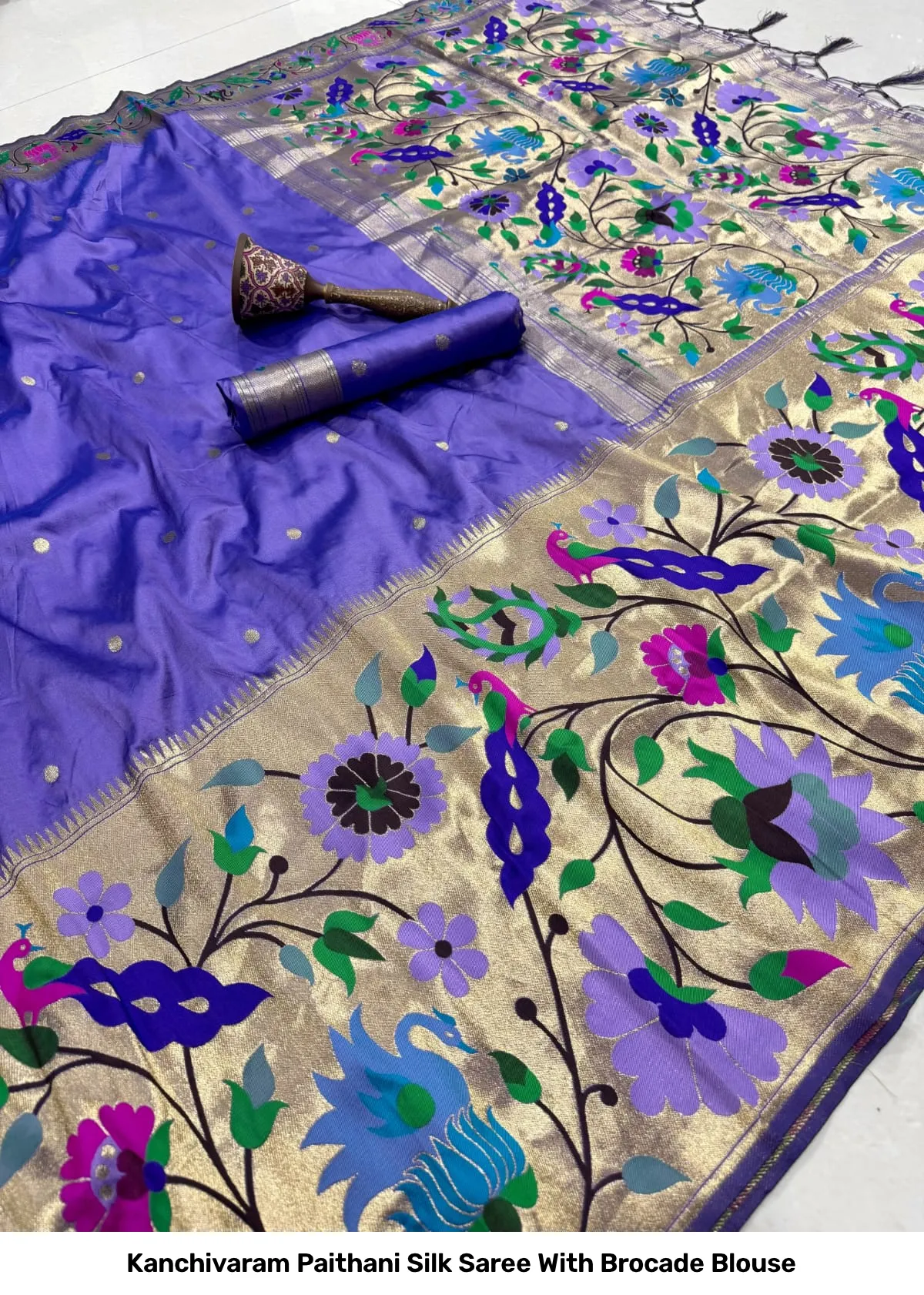 Kanchivaram Paithani Silk Saree With Brocade Blouse 5