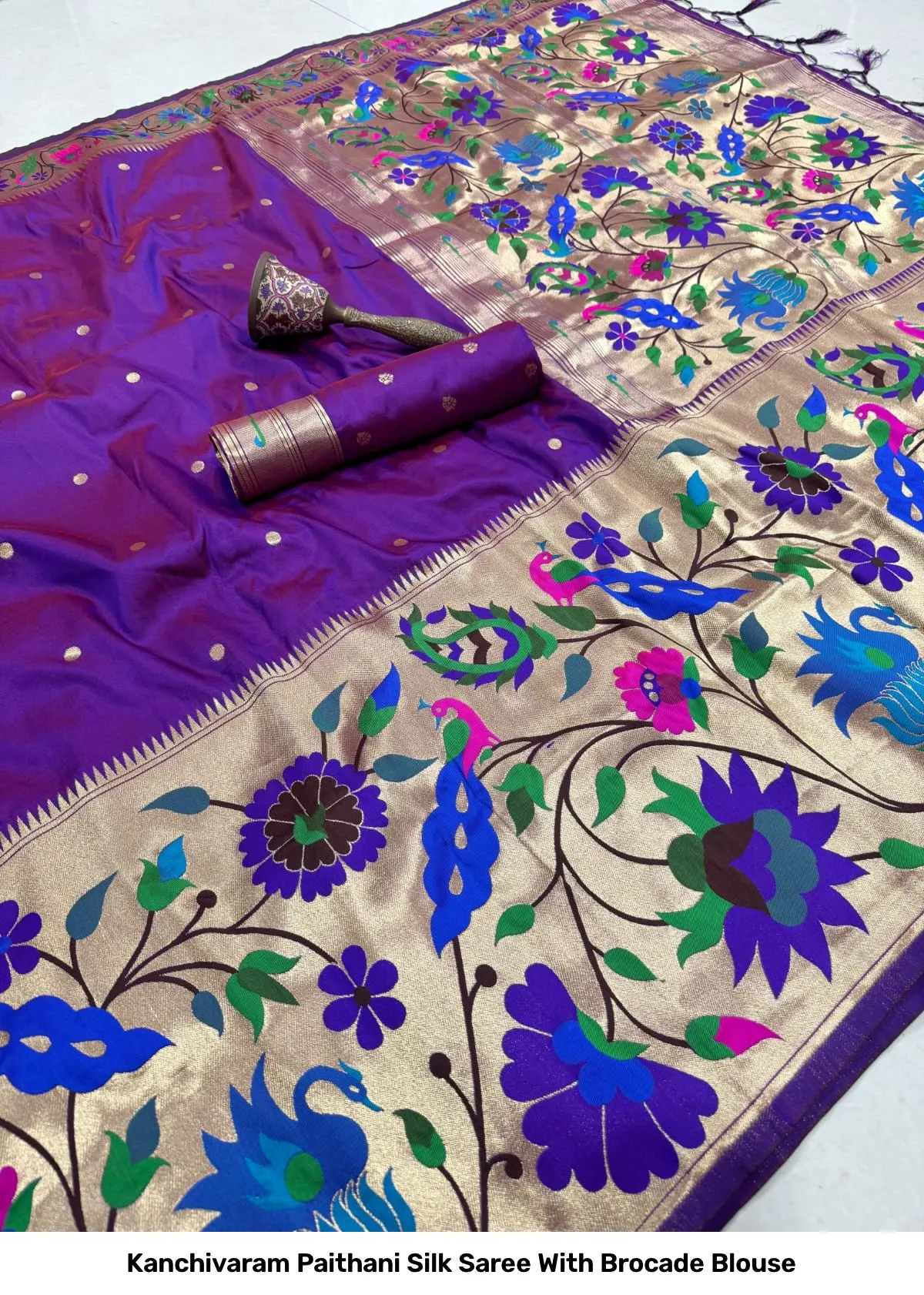 Kanchivaram Paithani Silk Saree With Brocade Blouse 7