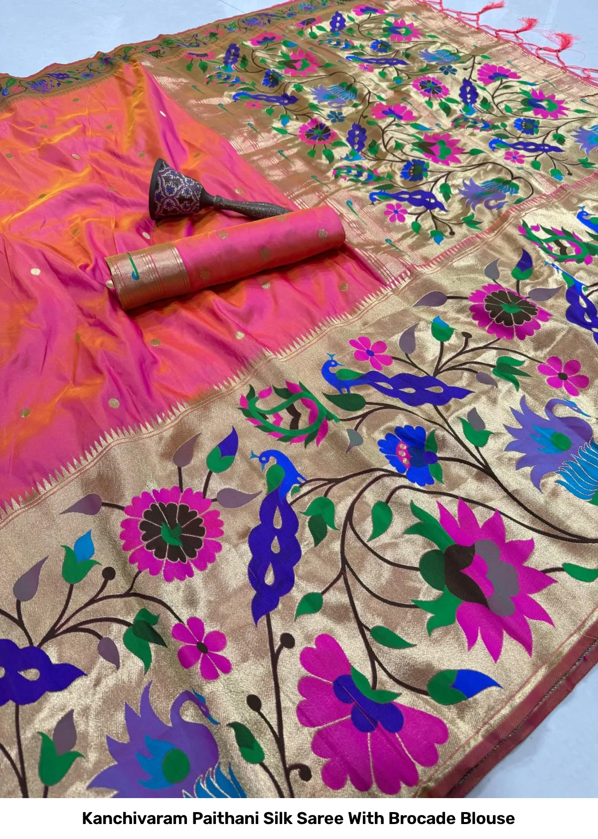 Kanchivaram Paithani Silk Saree With Brocade Blouse 8