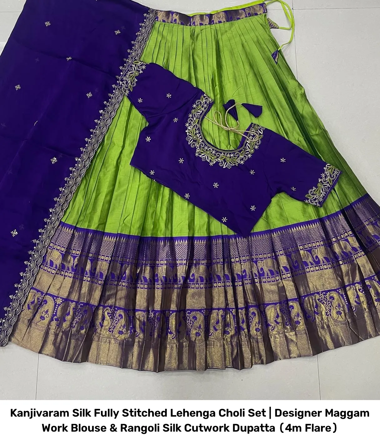 Kanjivaram Silk Fully Stitched Lehenga Choli Set | Designer Maggam Work Blouse & Rangoli Silk Cutwork Dupatta (4m Flare) 13
