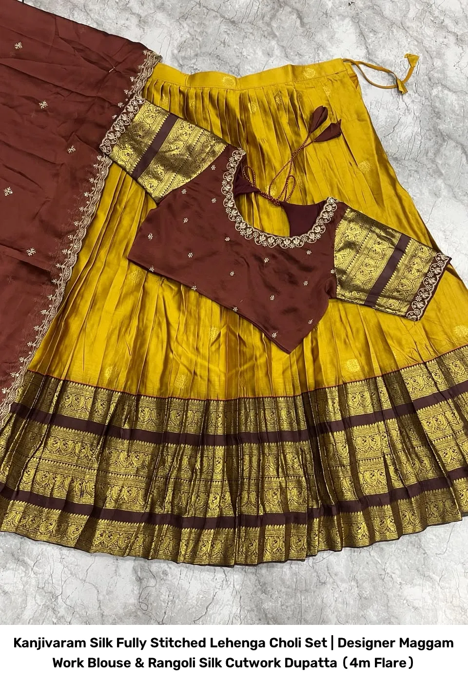 Kanjivaram Silk Fully Stitched Lehenga Choli Set | Designer Maggam Work Blouse & Rangoli Silk Cutwork Dupatta (4m Flare) 15