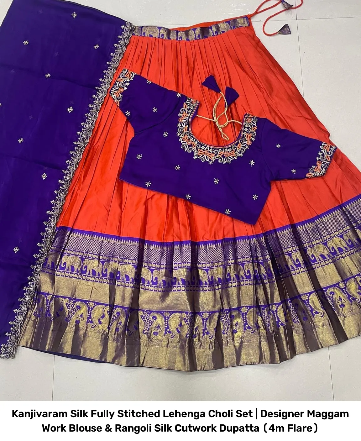 Kanjivaram Silk Fully Stitched Lehenga Choli Set | Designer Maggam Work Blouse & Rangoli Silk Cutwork Dupatta (4m Flare) 16