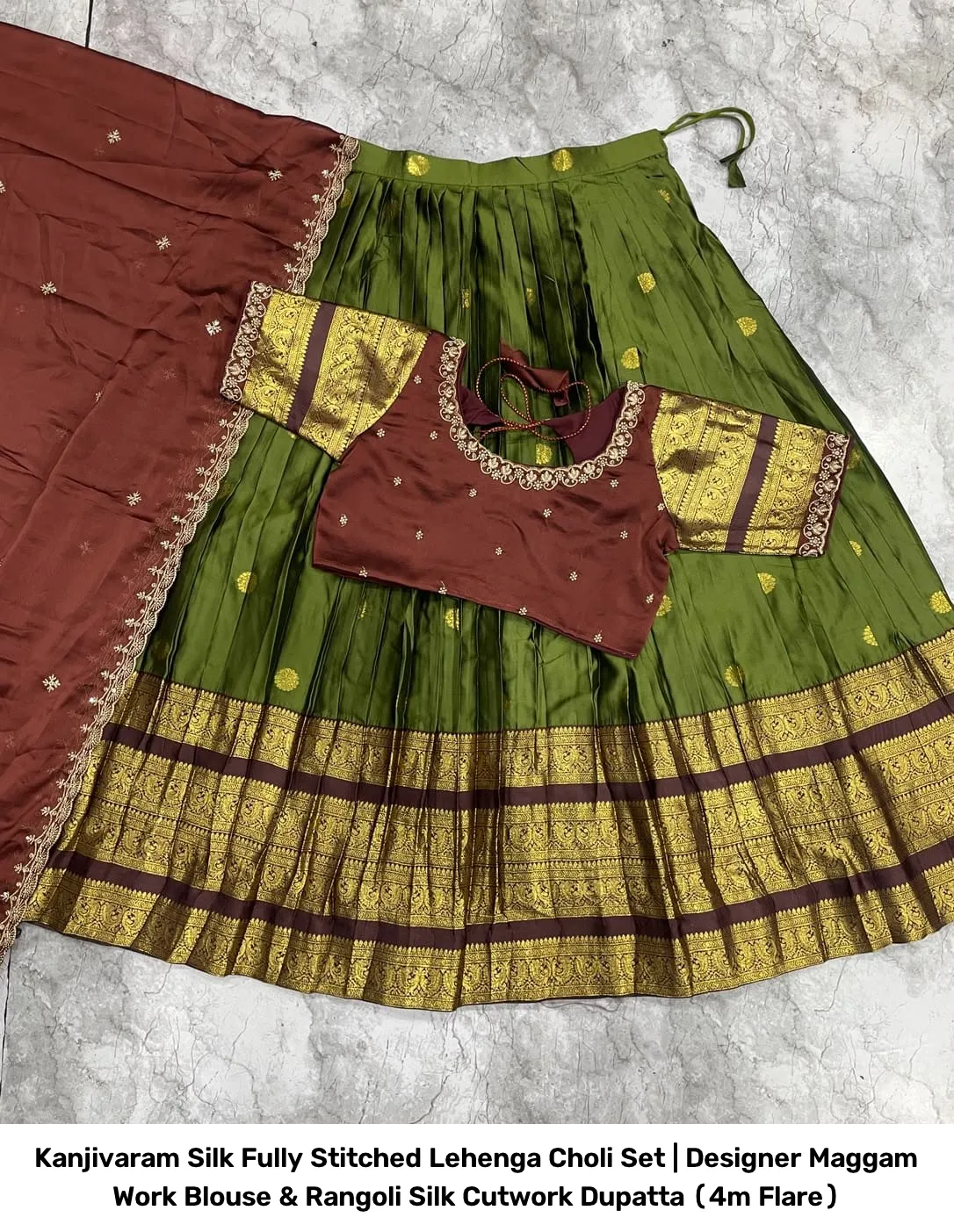 Kanjivaram Silk Fully Stitched Lehenga Choli Set | Designer Maggam Work Blouse & Rangoli Silk Cutwork Dupatta (4m Flare) 22