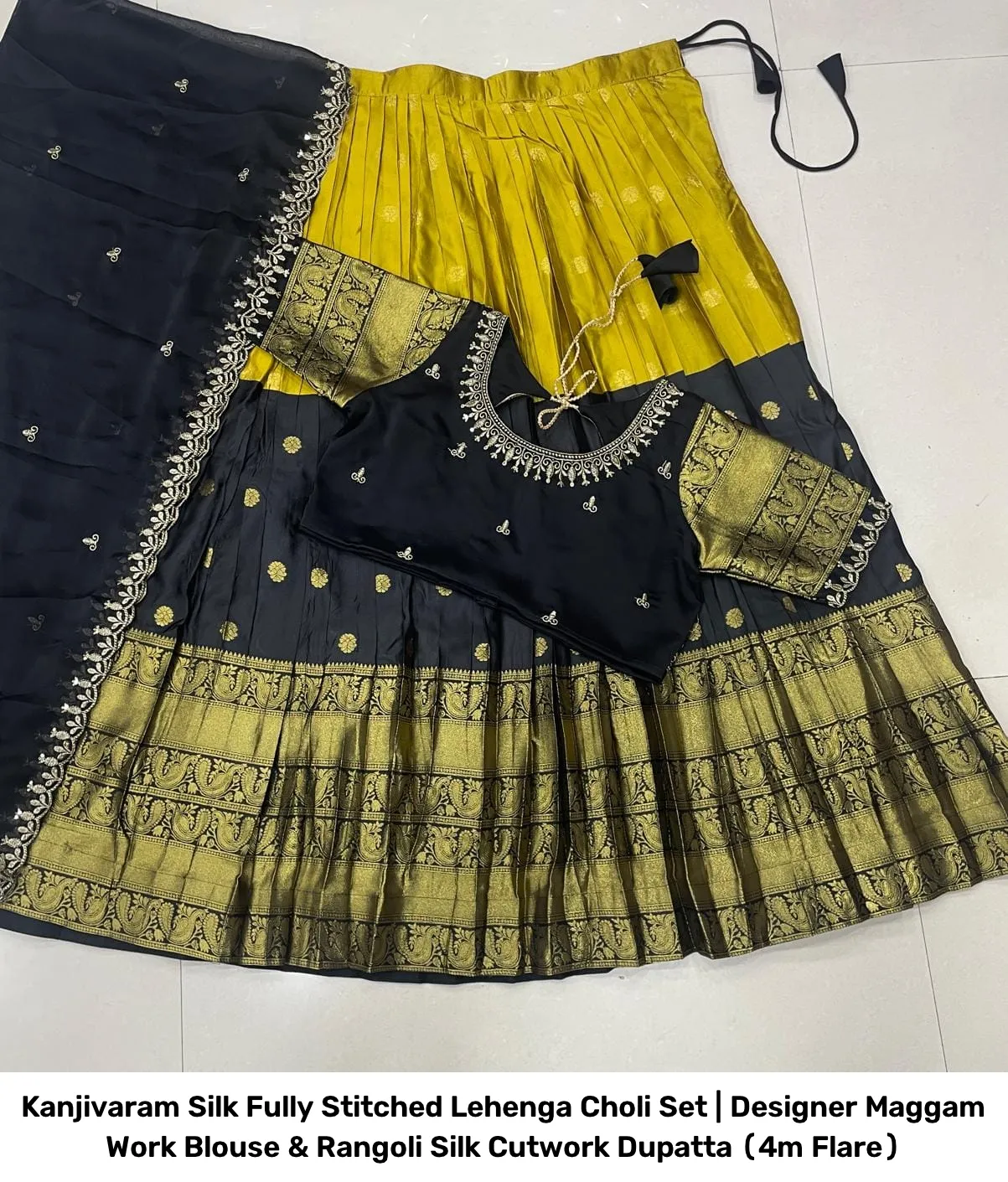 Kanjivaram Silk Fully Stitched Lehenga Choli Set | Designer Maggam Work Blouse & Rangoli Silk Cutwork Dupatta (4m Flare) 23