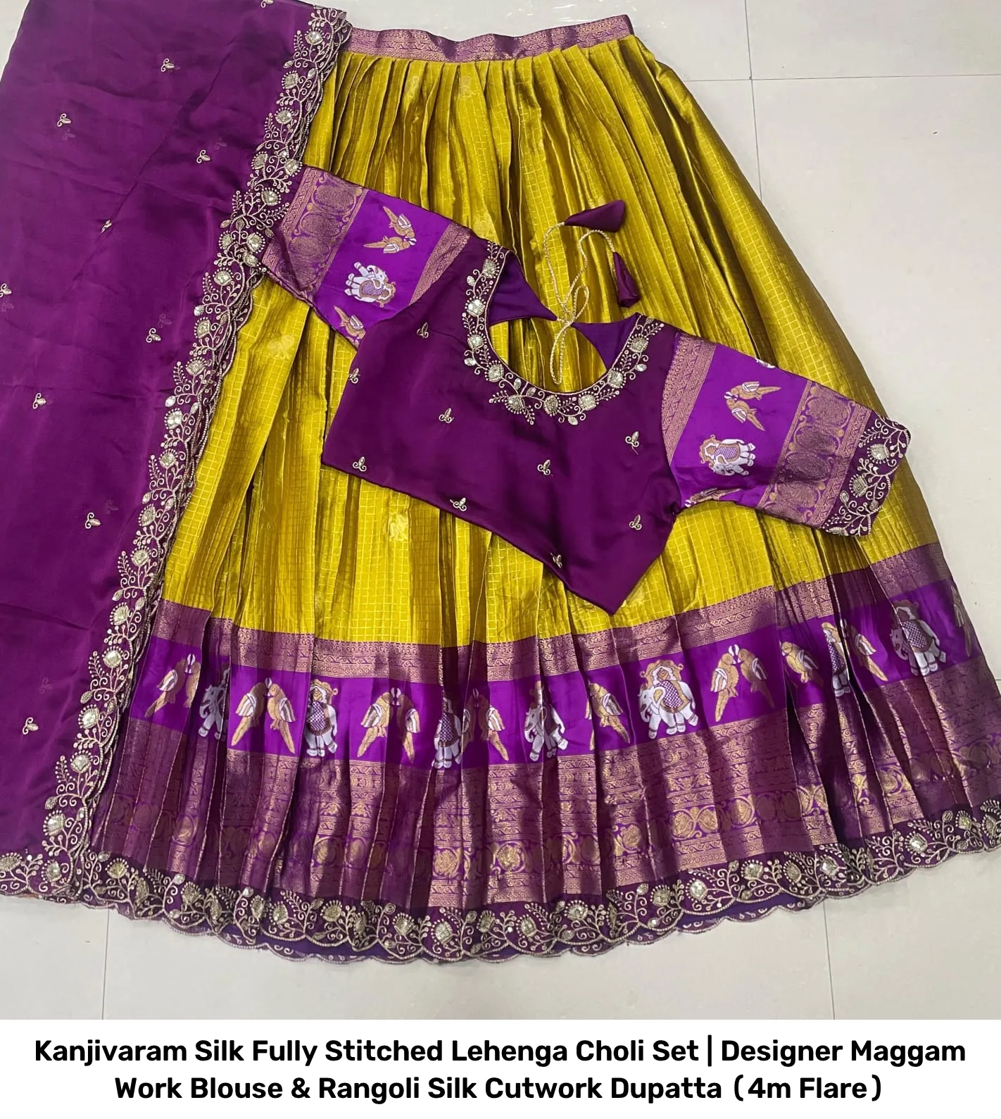 Kanjivaram Silk Fully Stitched Lehenga Choli Set | Designer Maggam Work Blouse & Rangoli Silk Cutwork Dupatta (4m Flare) 29