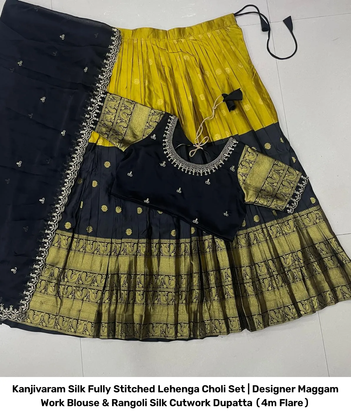 Kanjivaram Silk Fully Stitched Lehenga Choli Set | Designer Maggam Work Blouse & Rangoli Silk Cutwork Dupatta (4m Flare) 6