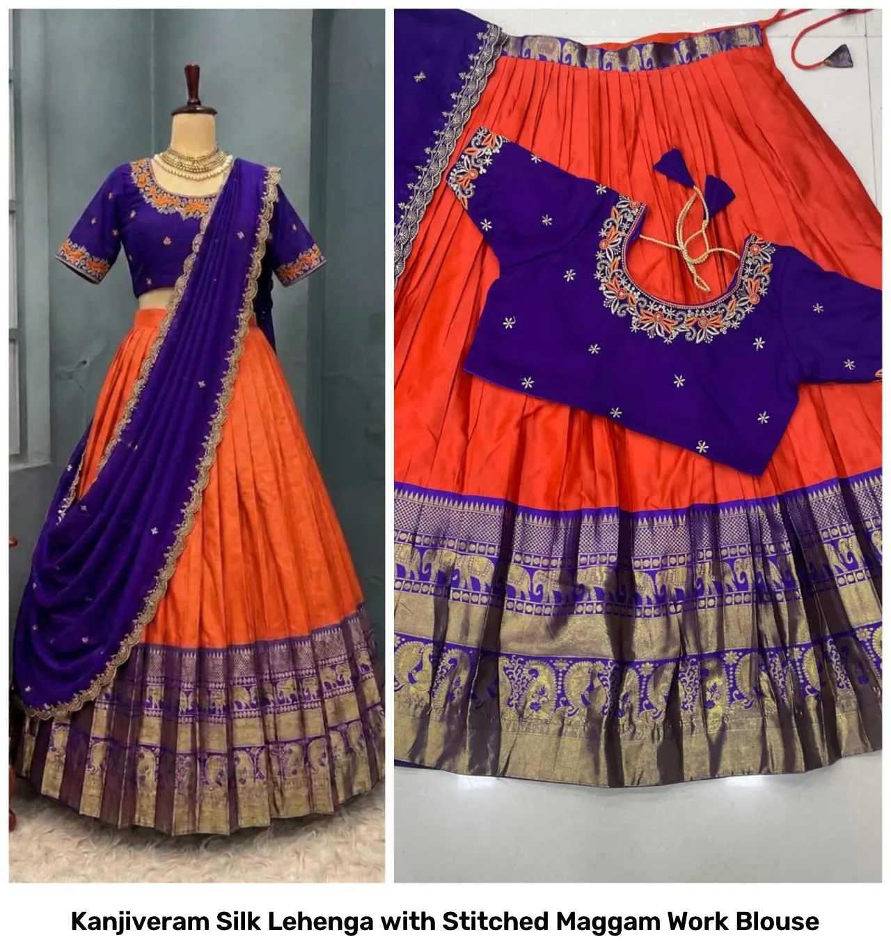 Kanjiveram Silk Lehenga with Stitched Maggam Work Blouse 10