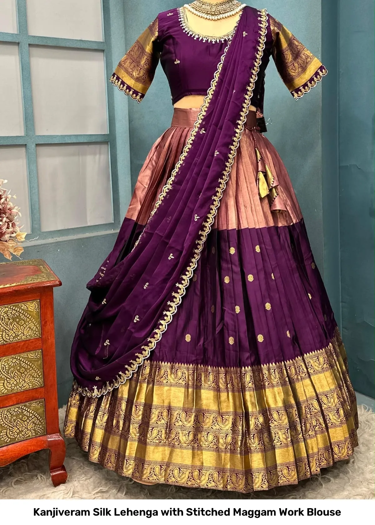 Kanjiveram Silk Lehenga with Stitched Maggam Work Blouse 11
