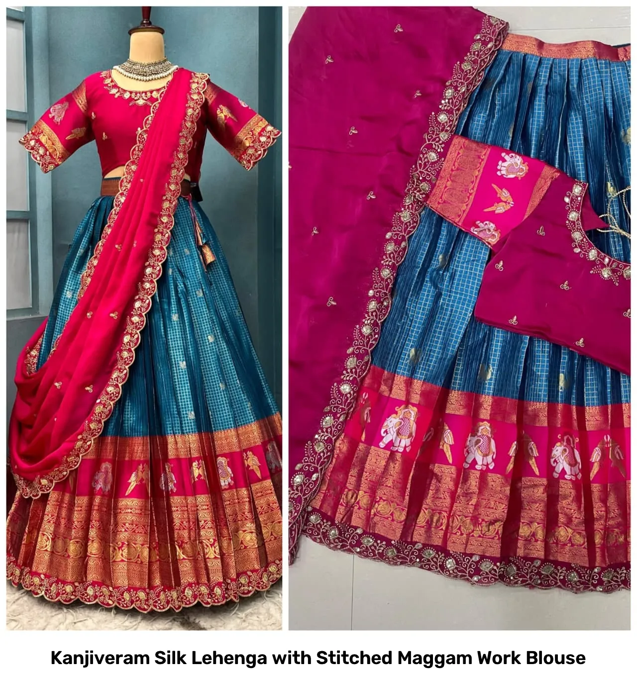 Kanjiveram Silk Lehenga with Stitched Maggam Work Blouse 13