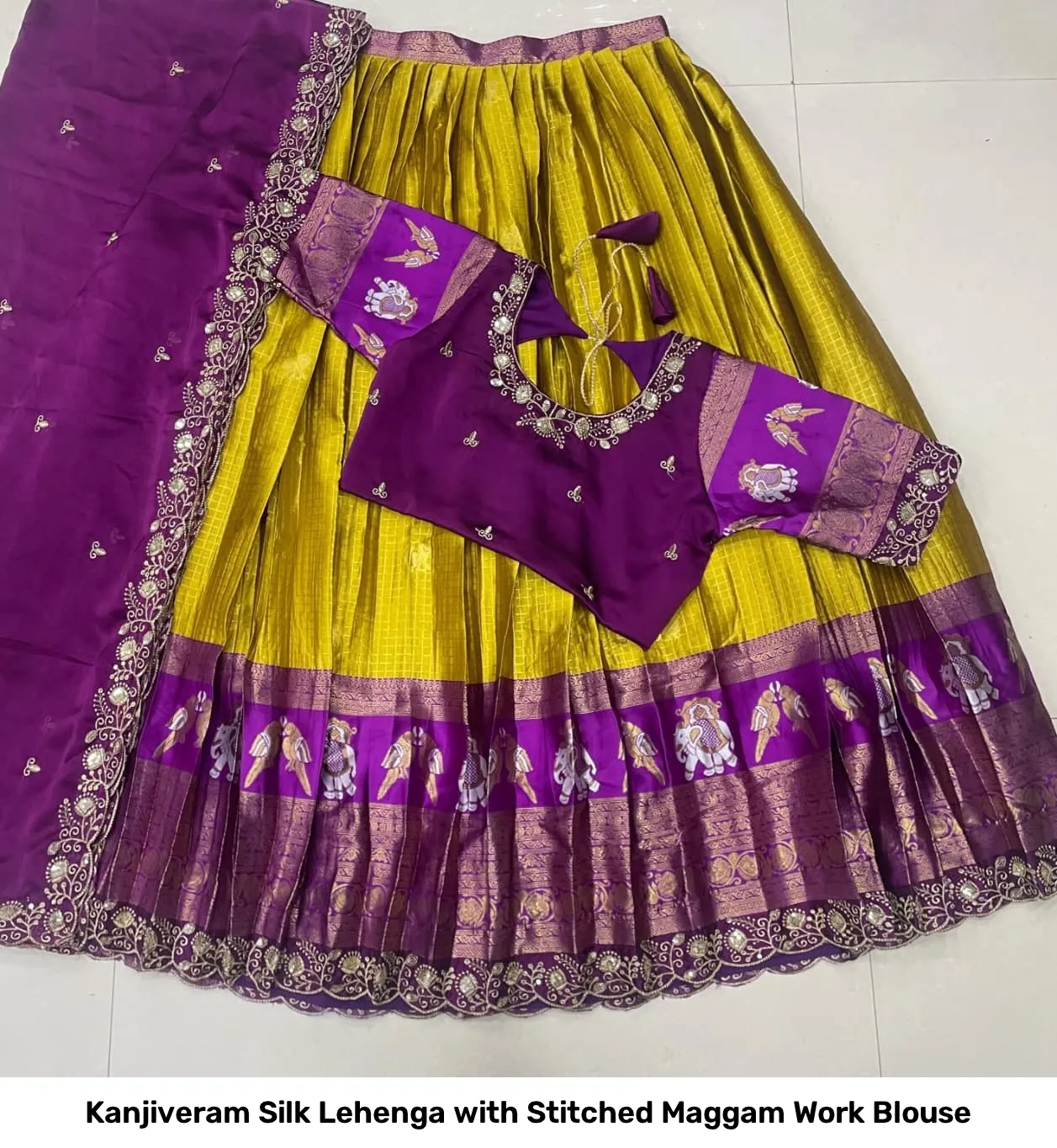 Kanjiveram Silk Lehenga with Stitched Maggam Work Blouse 14